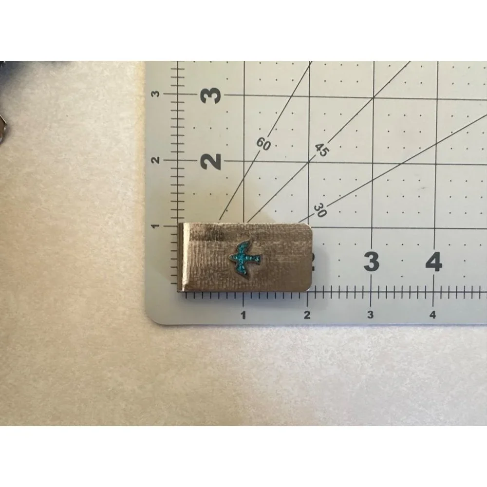 Stainless steel sterling silver turquoise chip inlay Peyote bird money clip
